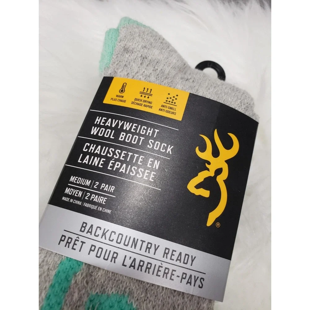 2 Pairs Browning Women's - Medium - Heavyweight Wool Blend Socks Gray Aqua